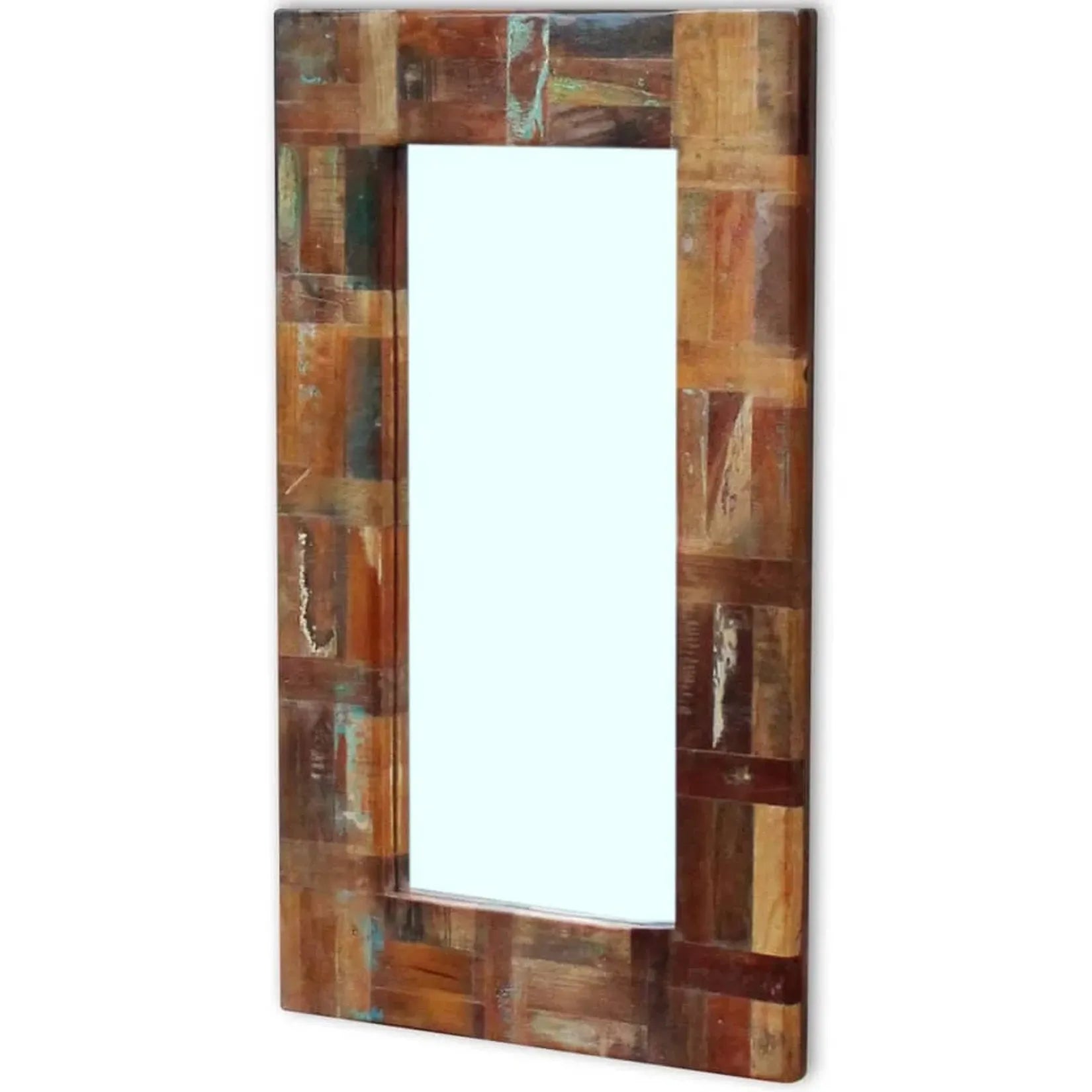 Miroir mural rectangulaire en bois recyclé 50x80 cm pièce unique.