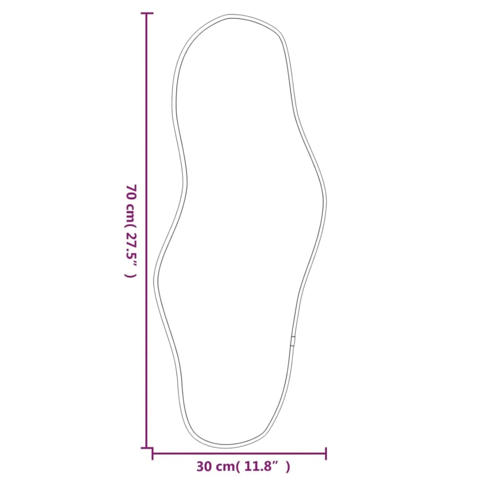 Dimensions du miroir organique doré 70x30 cm.