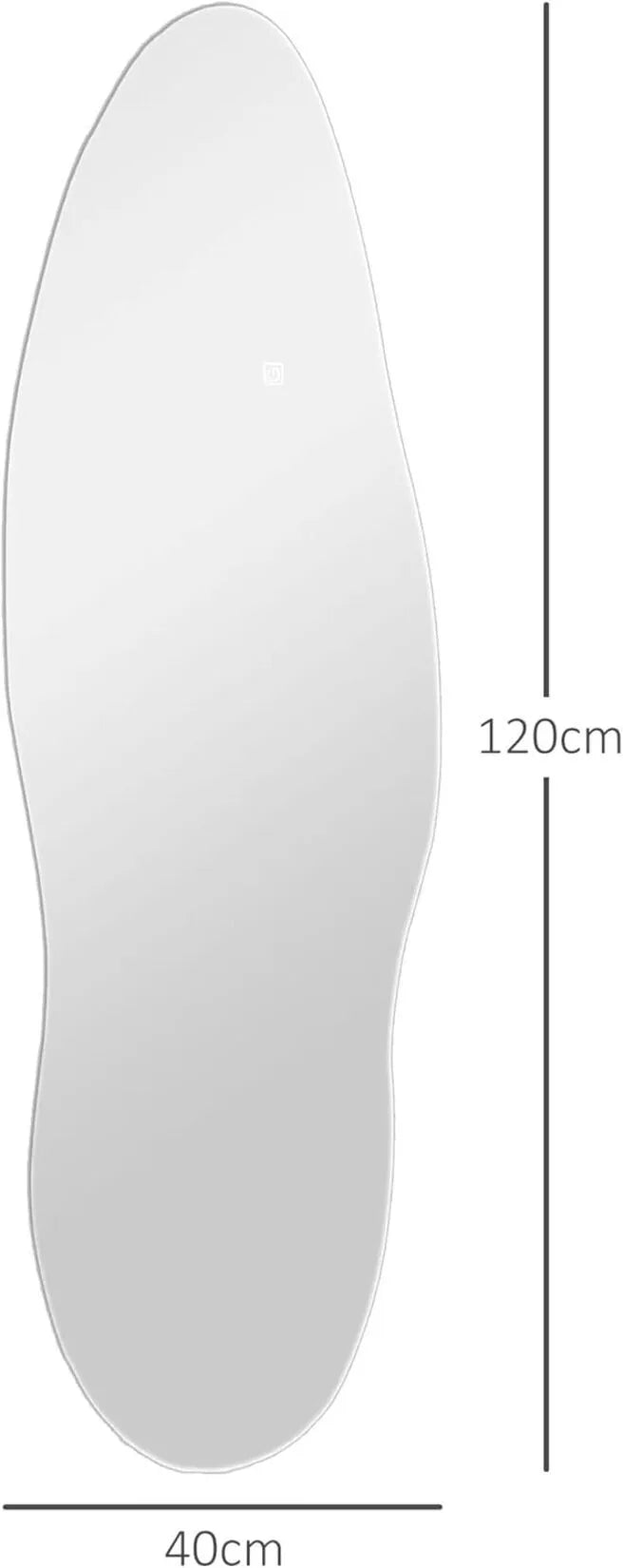 Dimensions du miroir organique LED 120 × 40 cm forme ondulée.