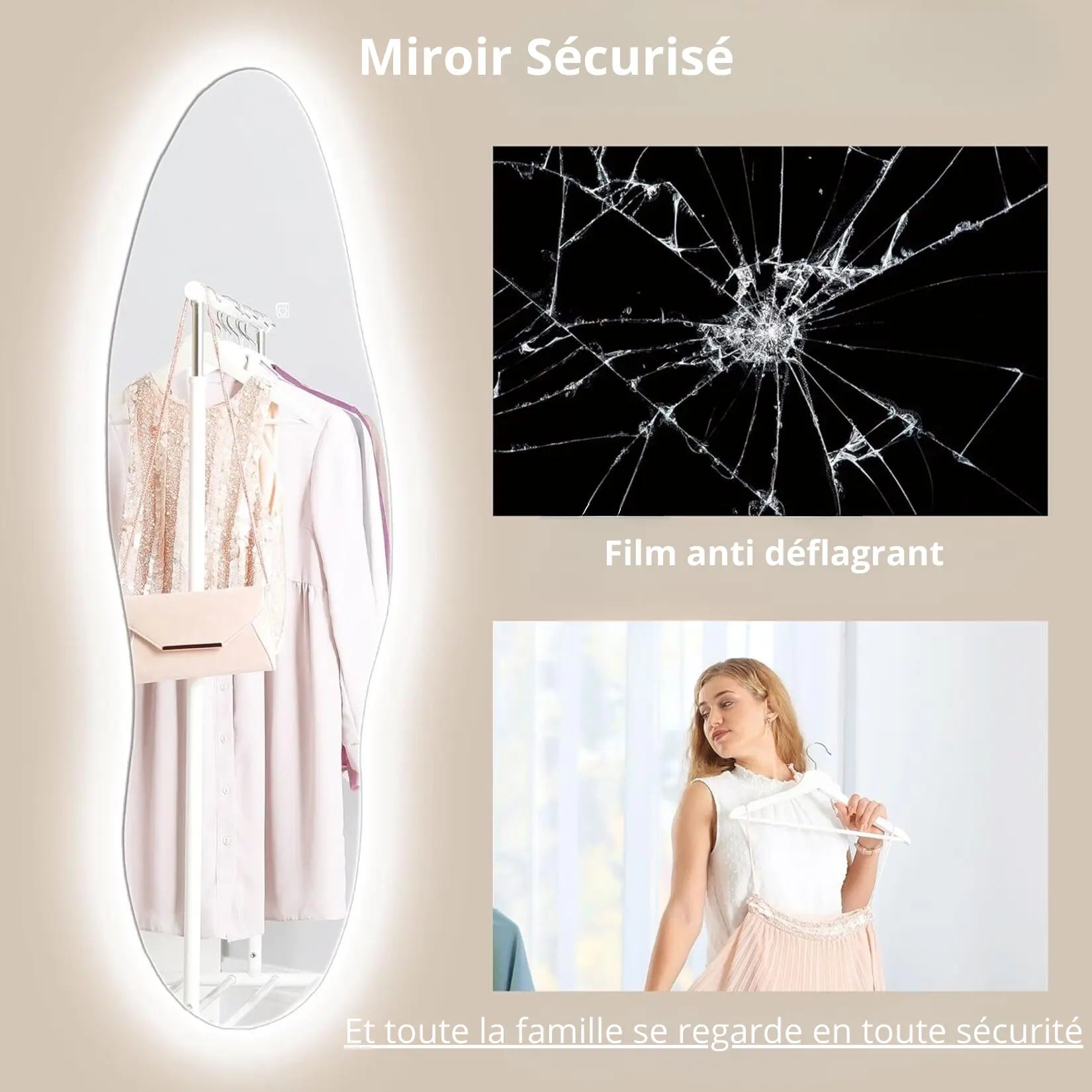 Miroir organique LED avec film sécurité anti-déflagrant pour toute la famille.