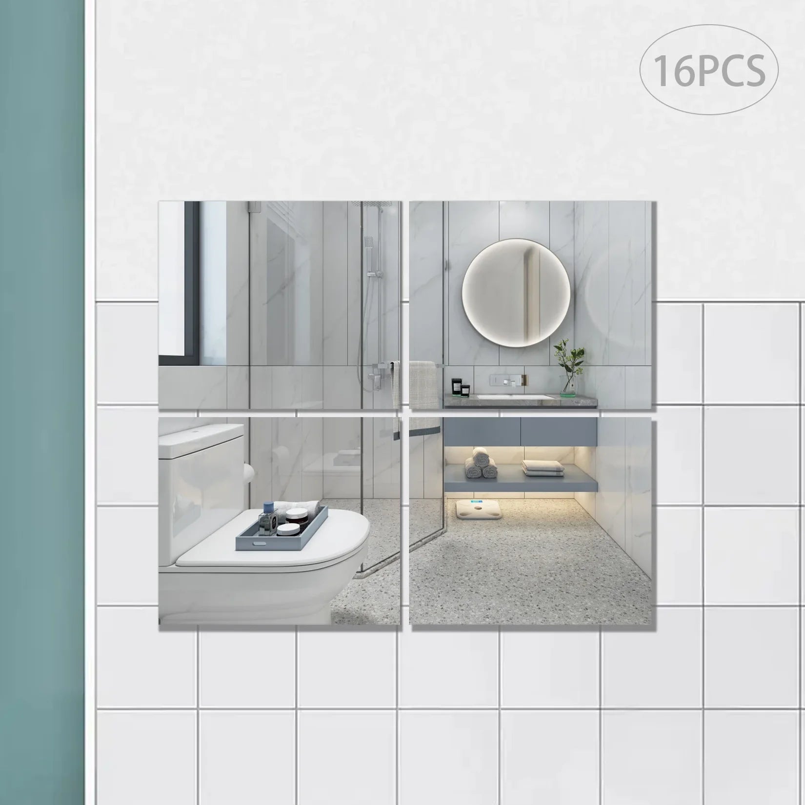 Miroir plafond acrylique dans une salle de bain.