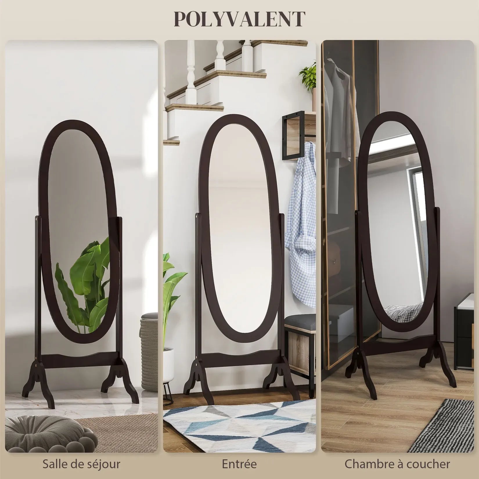 Miroir Psyché Bois Ovale ÉLÉGANCE – polyvalent salon entrée et chambre à coucher.