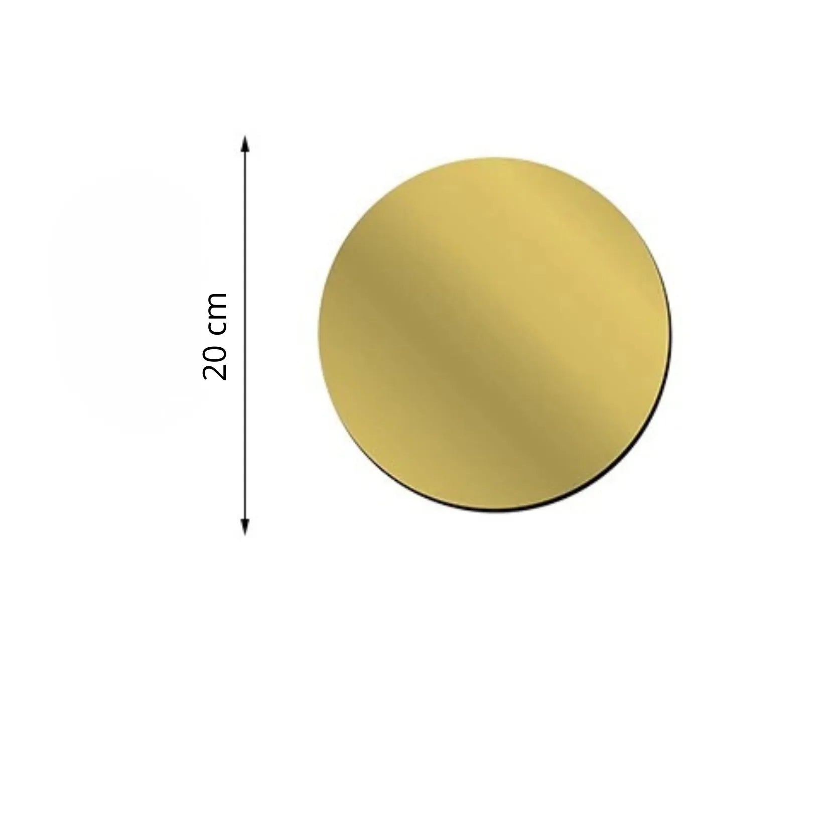 Miroir qui Colle Rond Doré 20 cm – disque acrylique autocollant vue de face.