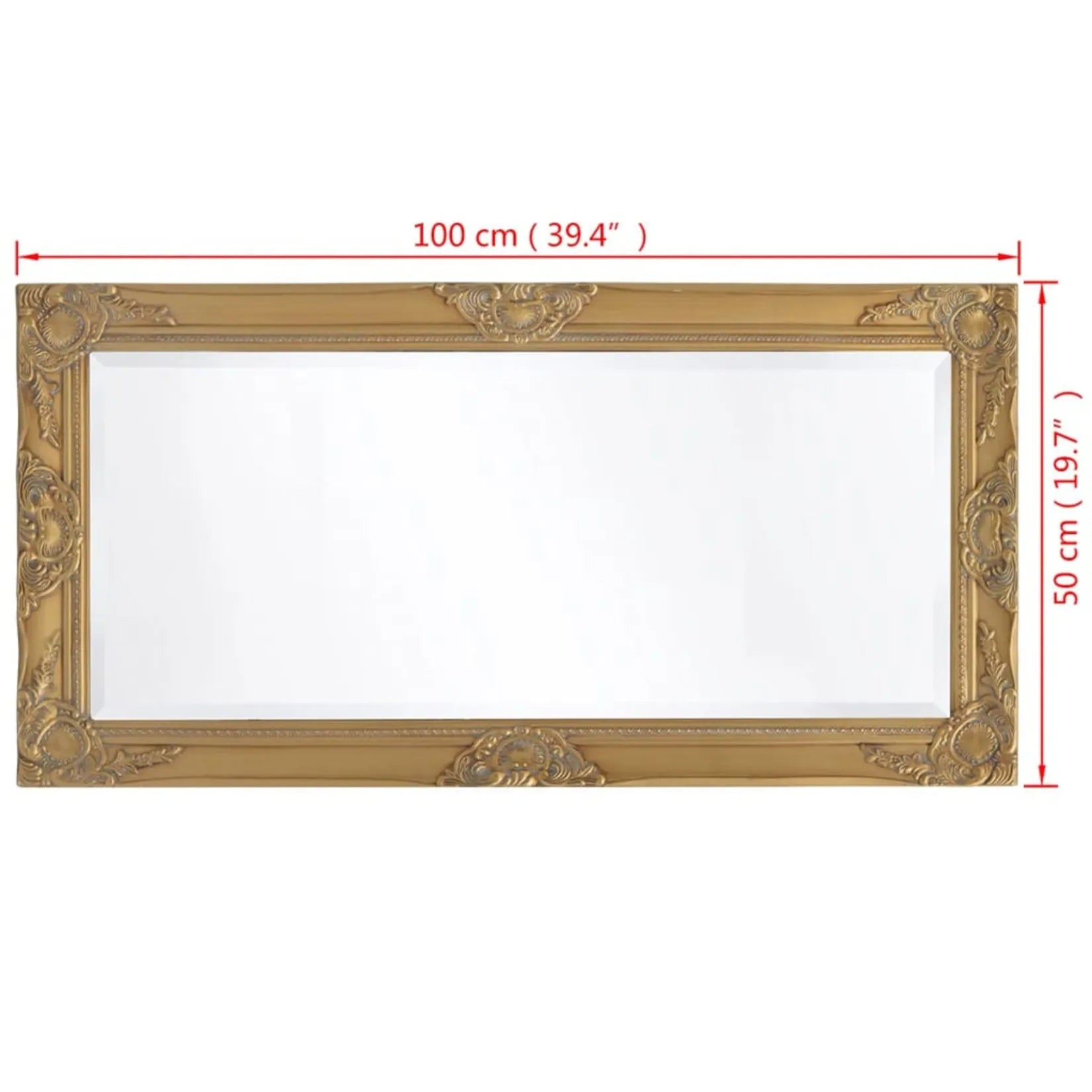 Miroir rectangulaire bois avec dimensions 100x50 cm en position horizontale.