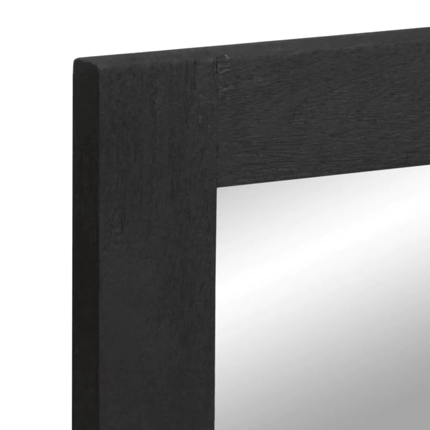 Miroir rectangulaire noir en bois vu en perspective gauche.