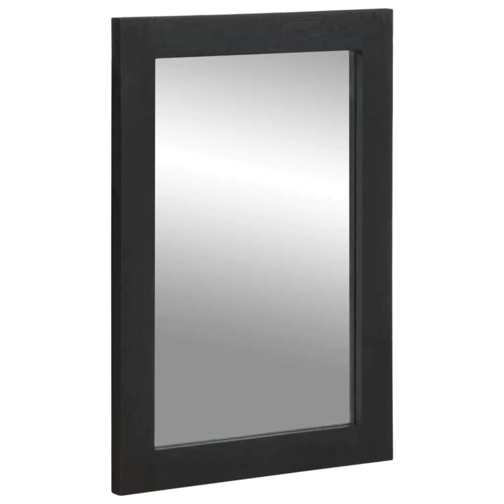 Zoom sur le cadre noir en bois du miroir rectangulaire.
