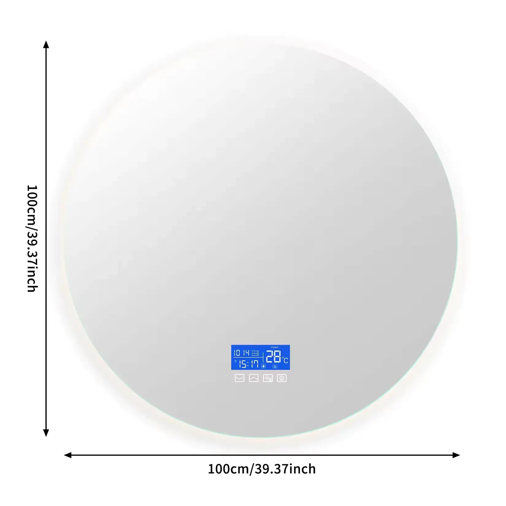 Dimensions miroir rond salle de bain 100 cm de diamètre avec écran digital central.