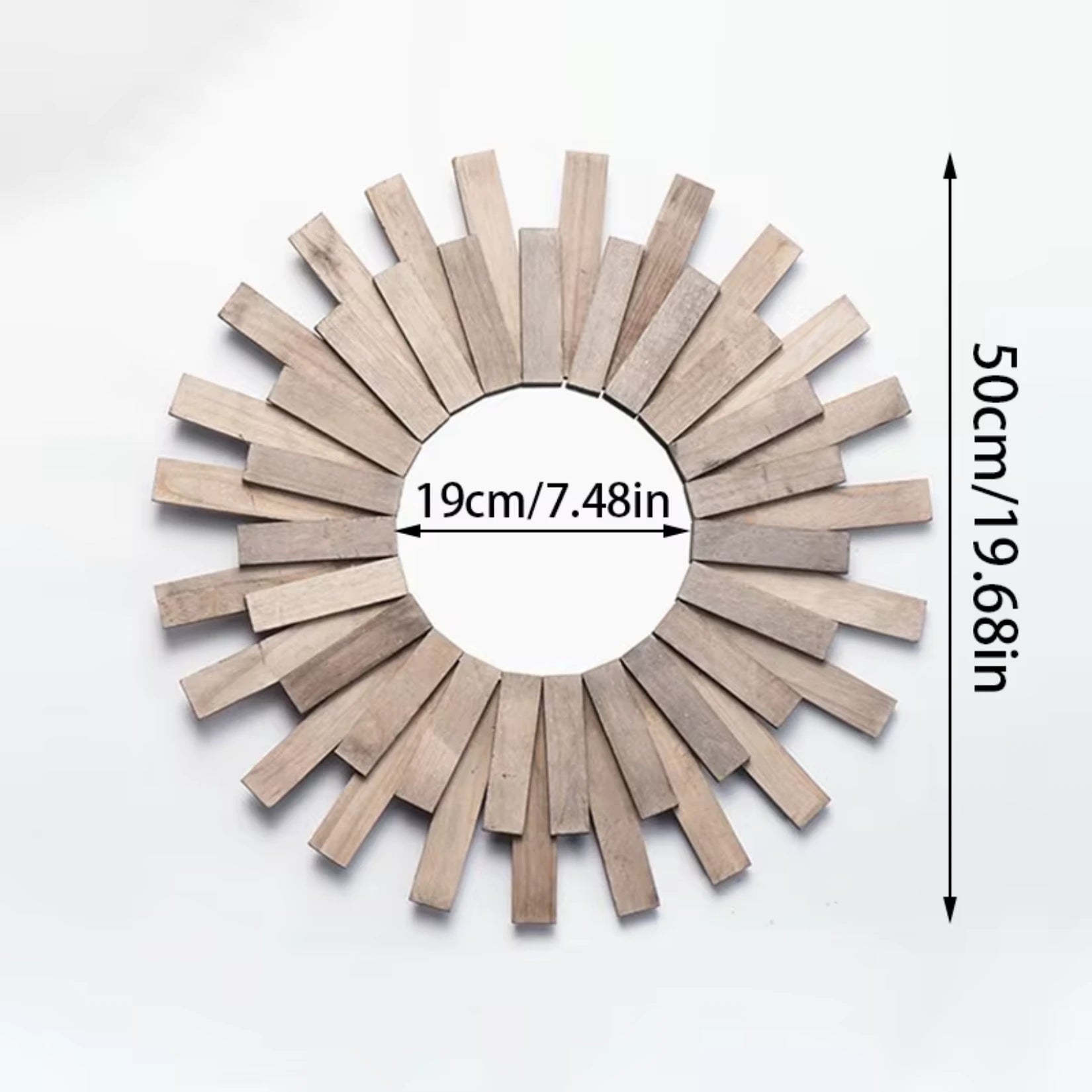 Dimensions du miroir rotin vintage - 50 cm de diamètre, cadre en rotin brut.