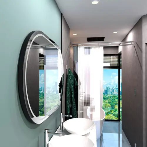 Miroir salle de bain 160 cm rectangulaire arrondi avec antibuée et coffrage