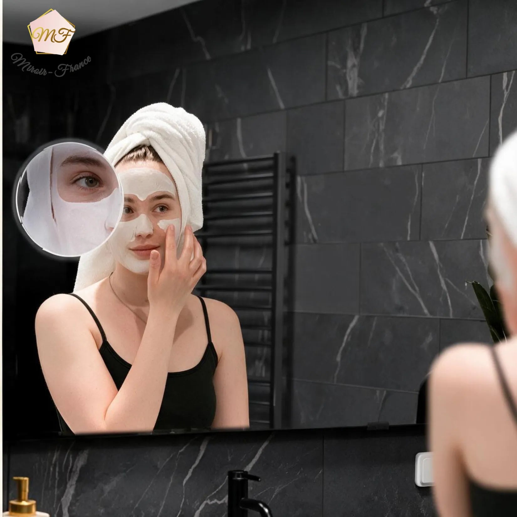Miroir de salle de bain 90x100 cm avec miroir grossissant pour le maquillage et les soins du visage.