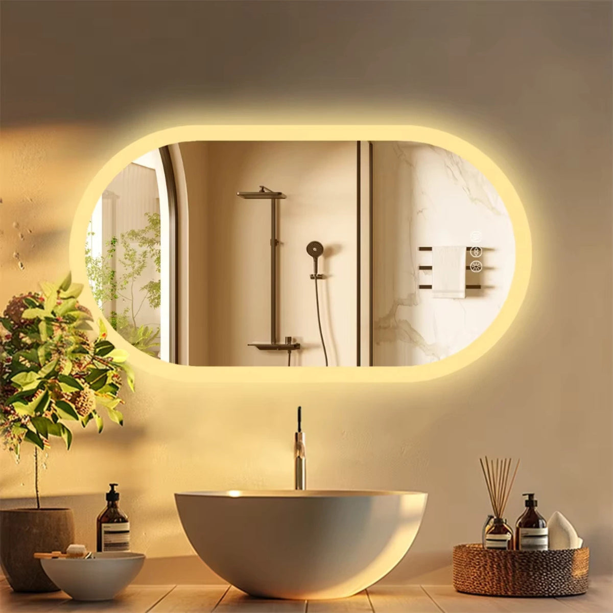 Miroir De Salle De Bain Lumineux LED Hamburg - Avec Horloge & Interrupteur - Design Moderne