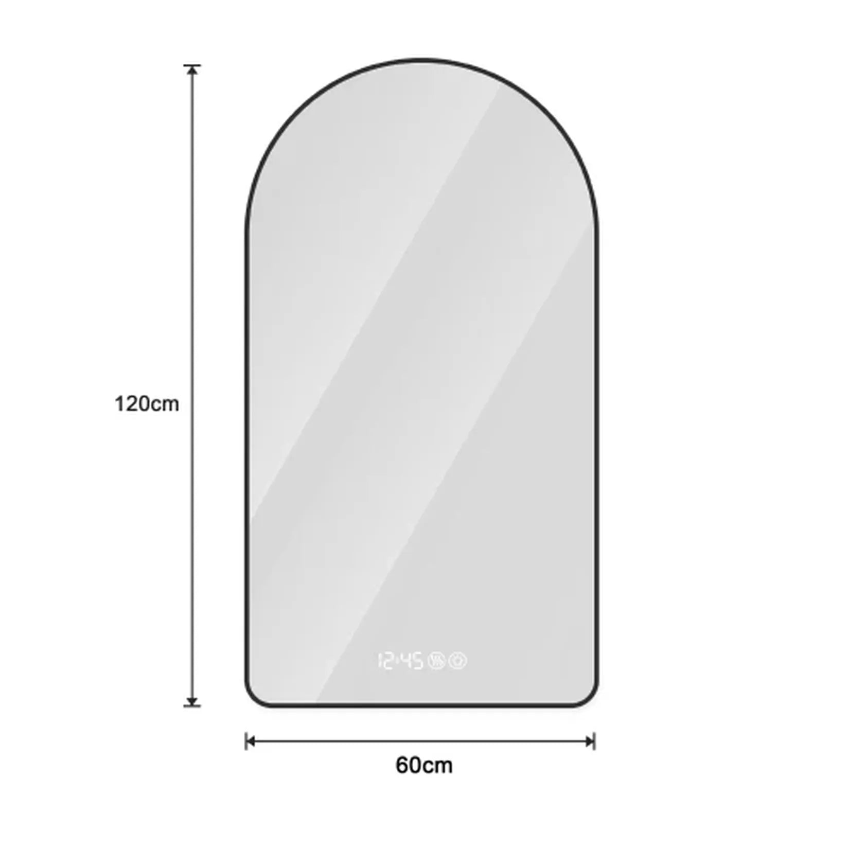 Miroir Salle de Bain Lumineux 120 cm dimensions 60x120 schéma technique.