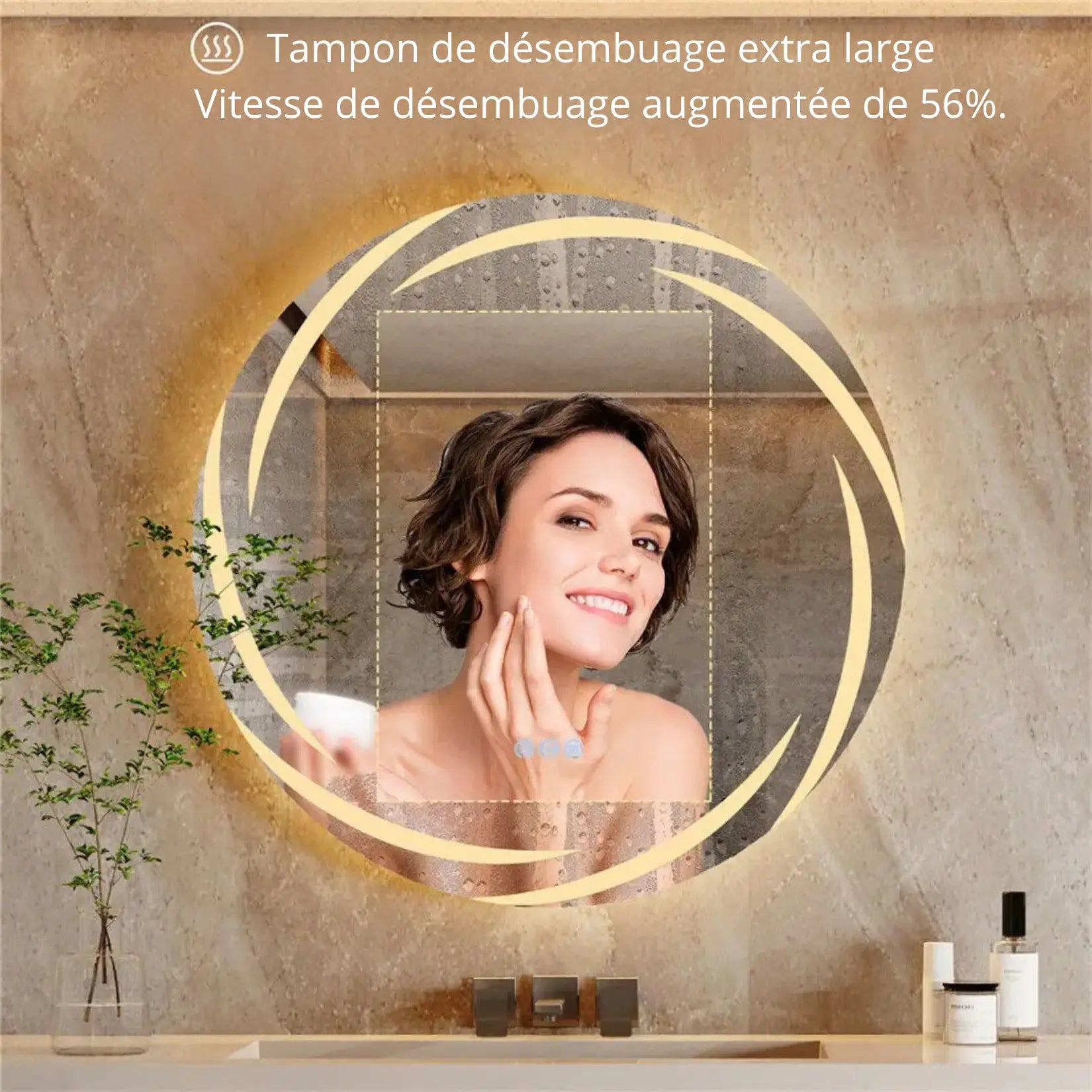 Miroir salle de bain lumineux rond avec fonction antibuée performante.