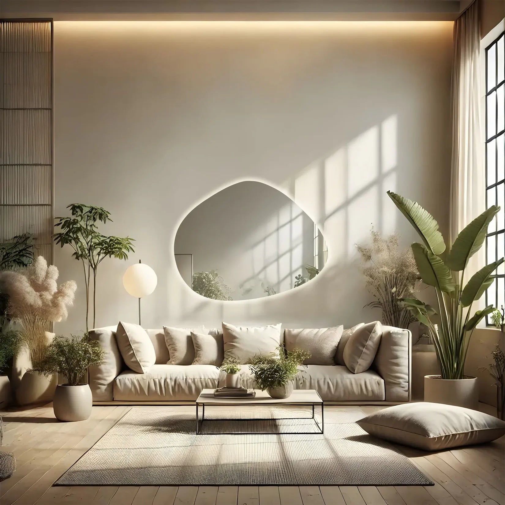 Miroir salle de bains 120 cm LED organique au-dessus d'une vasque.