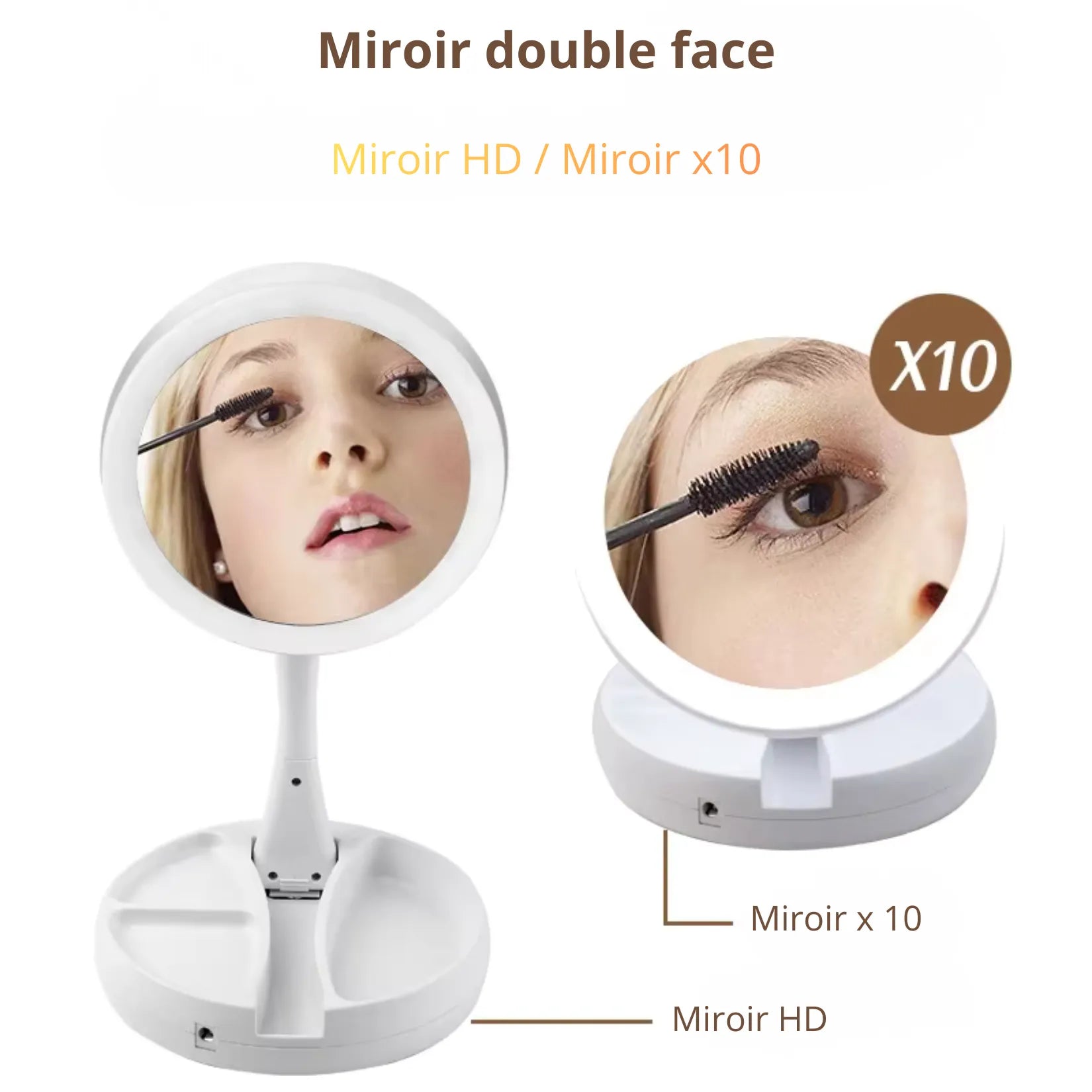 Miroir sur Pied Grossissant double face HD et grossissement x10.