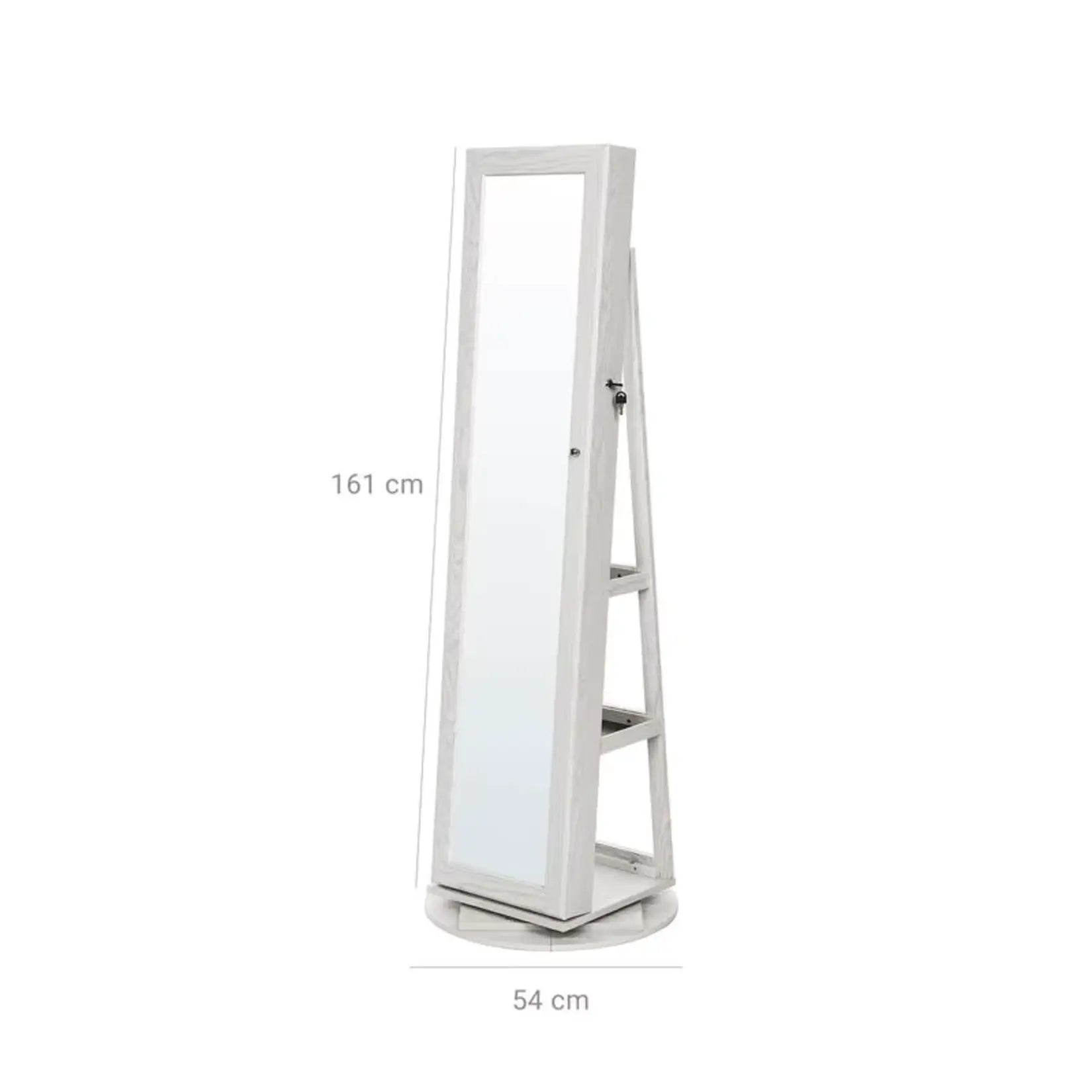 Dimensions du miroir sur pied pivotant : hauteur 161 cm, largeur 54 cm.