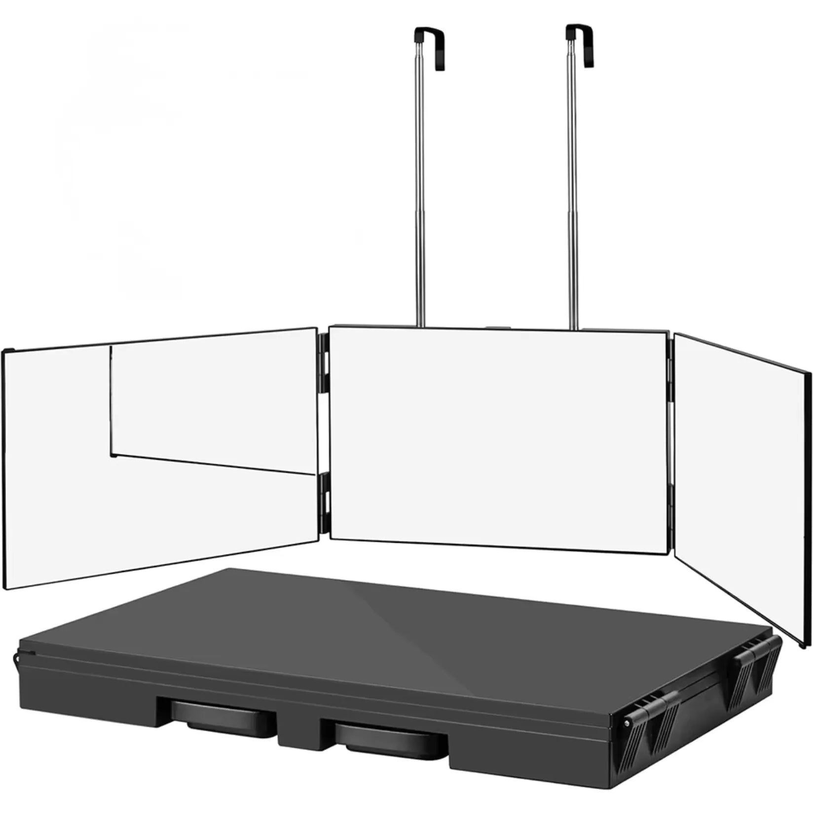 Miroir triptyque salle de bain 3 panneaux ouvert – tige télescopique suspendu.