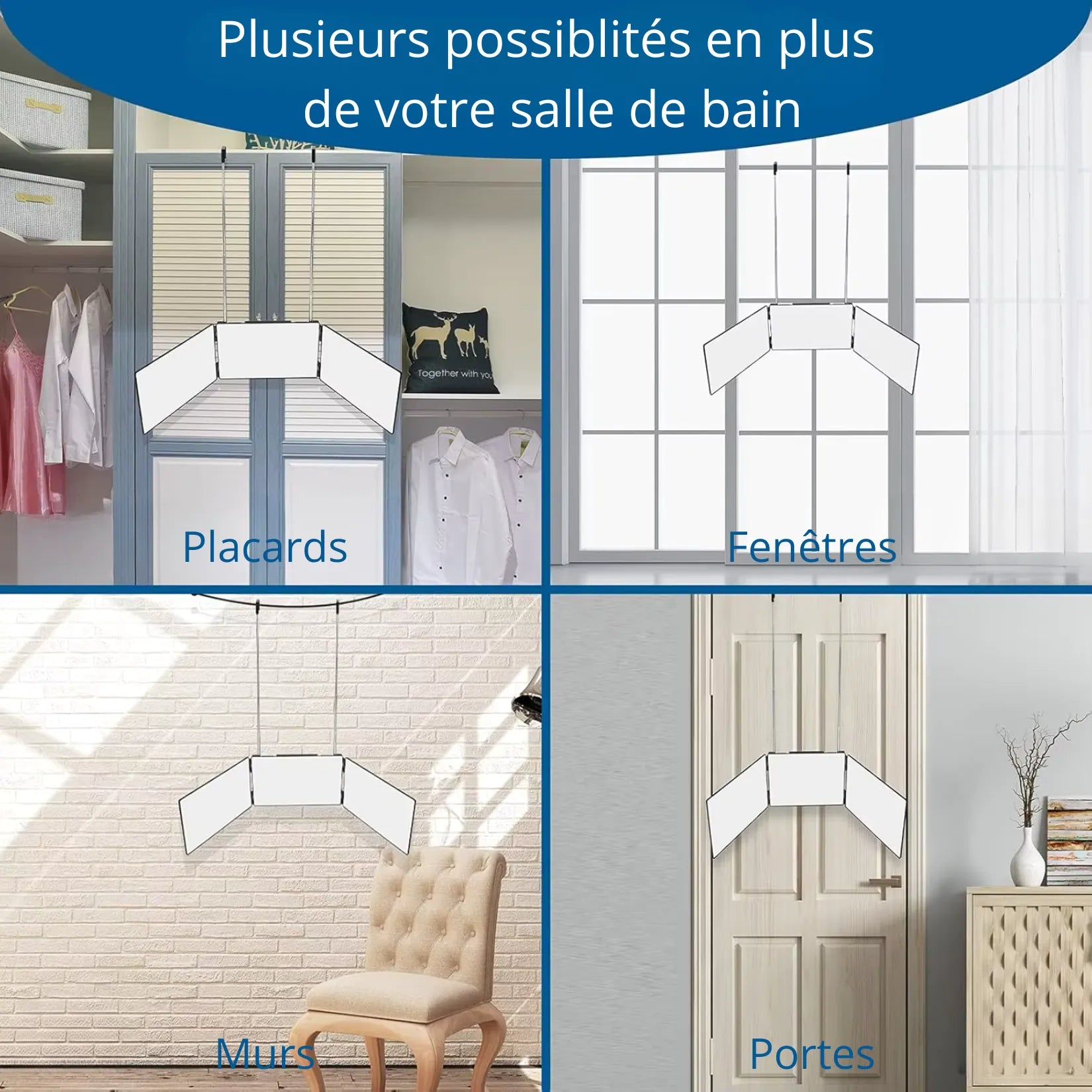 Miroir triptyque salle de bain 3 panneaux – poses porte mur fenêtre placard.