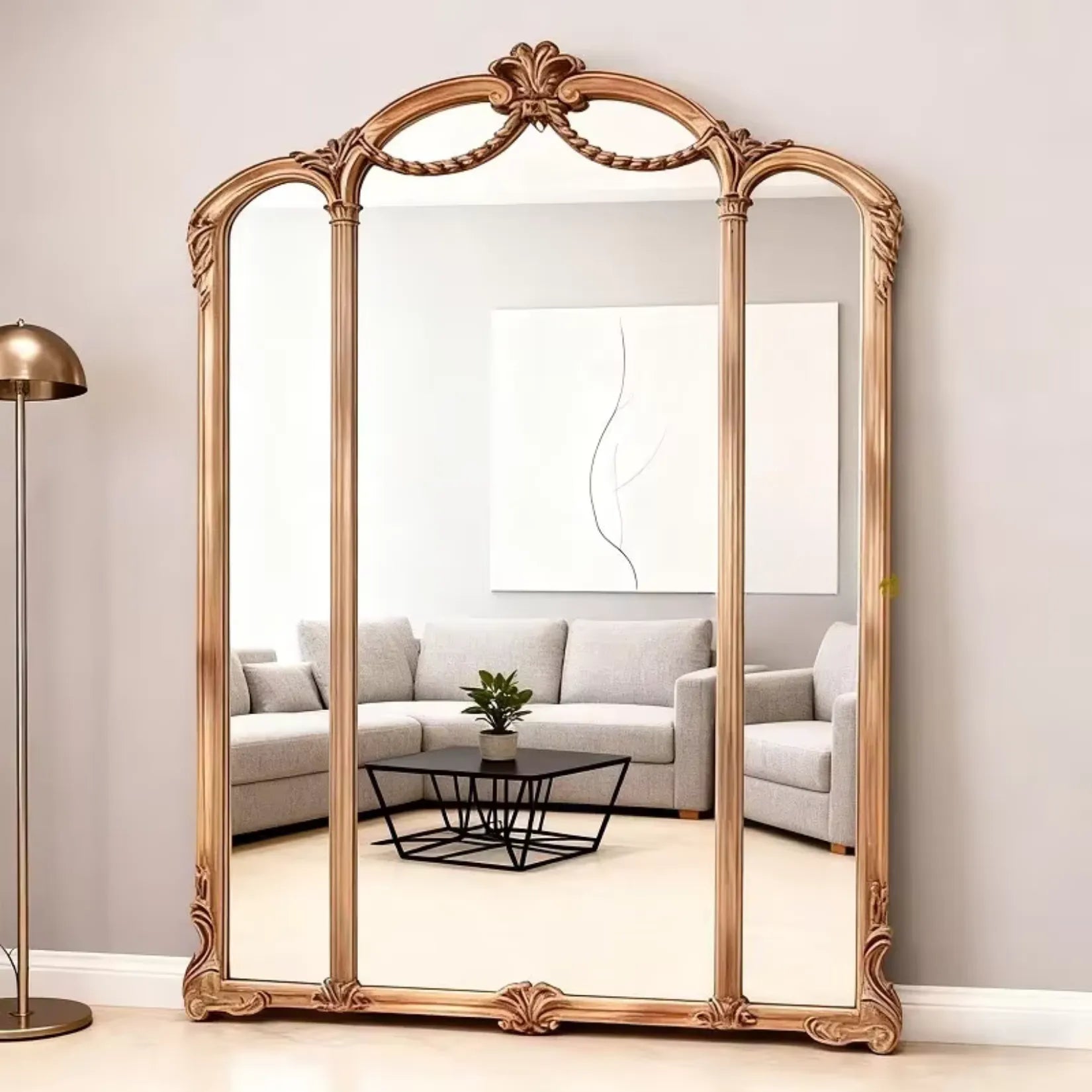 Miroir Trumeau Doré Cadre Sculpté Intérieur Épuré.