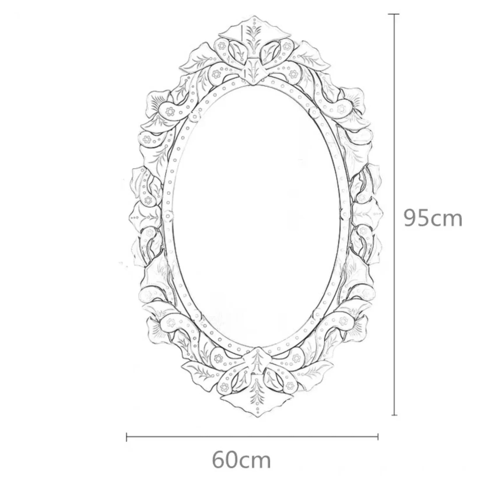 Miroir Vénitien Serenissima schéma dimensions 60x95 cm.