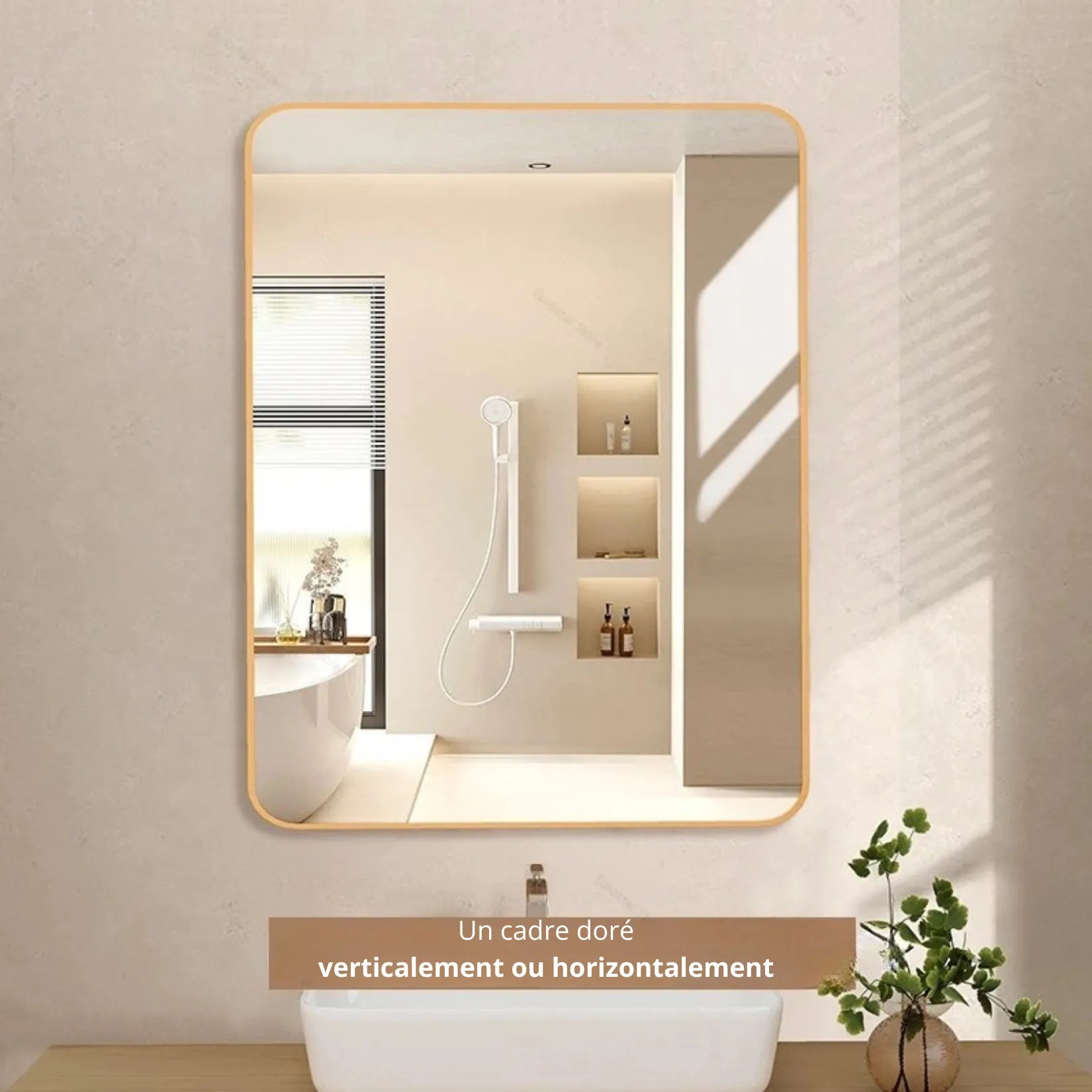 Miroir vintage salle de bain cadre doré – installation verticale ou horizontale.