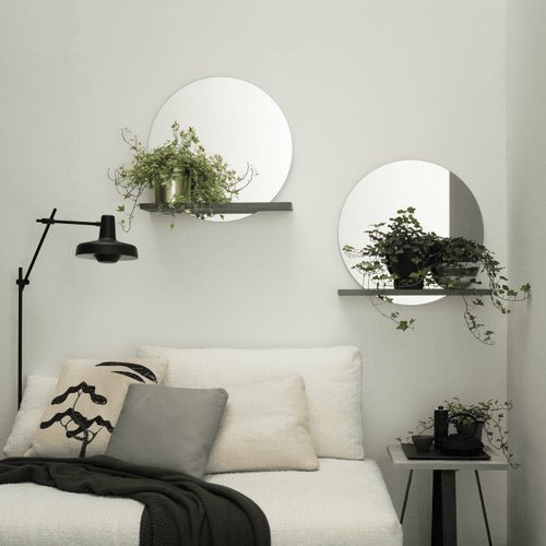 Petit miroir mural bois avec étagère - Déco intérieure industrielle