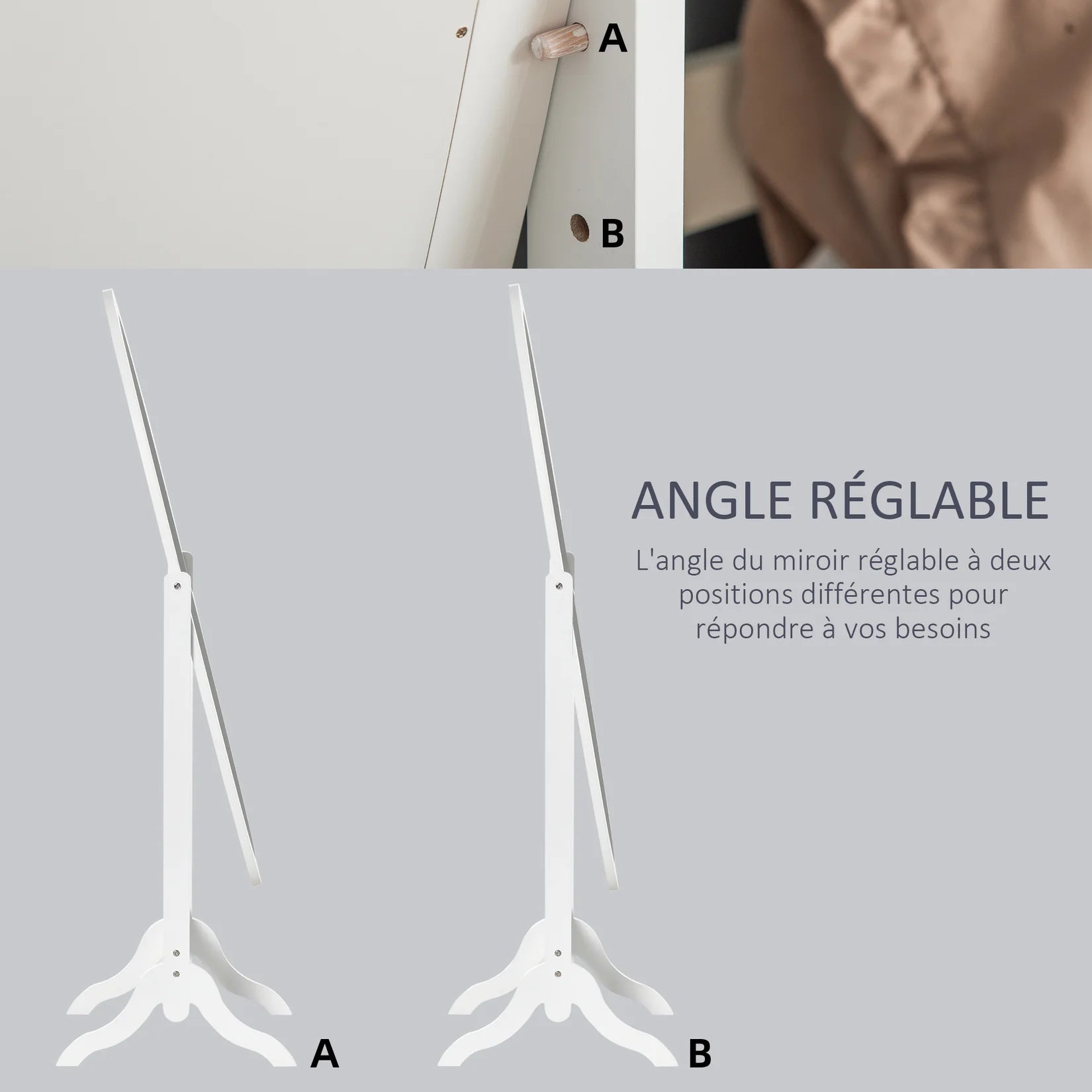 Psyché Miroir Inclinaison Réglable Deux Positions.