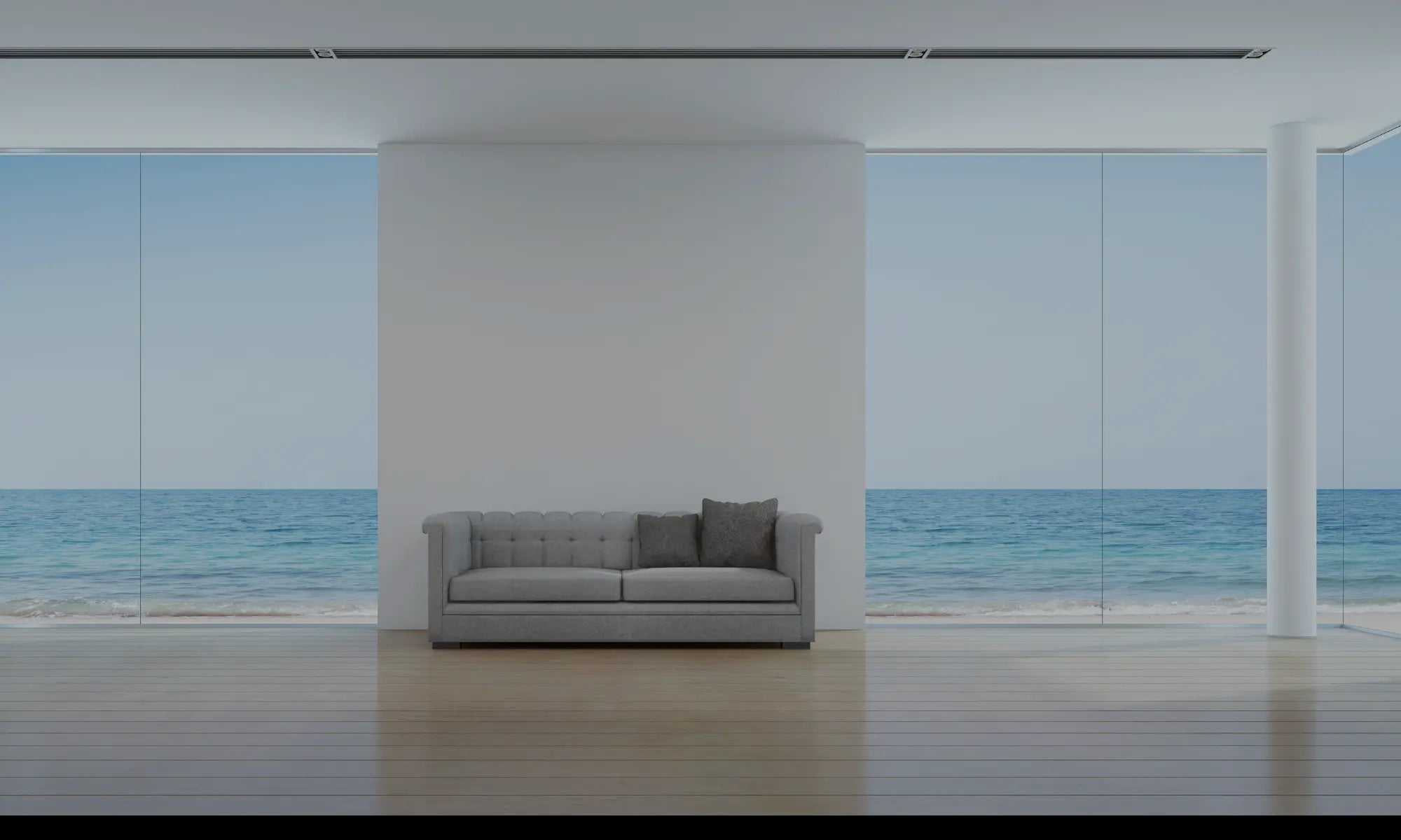 Salon sans miroir avec vue sur mer avant placement d'un miroir lumineux