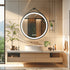 Miroir rond chauffant avec cadre en aluminium noir et éclairage LED, parfait pour une salle de bain moderne