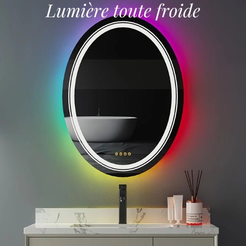 Miroir 60x80 cm rétroéclairé avec led en lumière froide au desus d'une vasque en marbre blanc