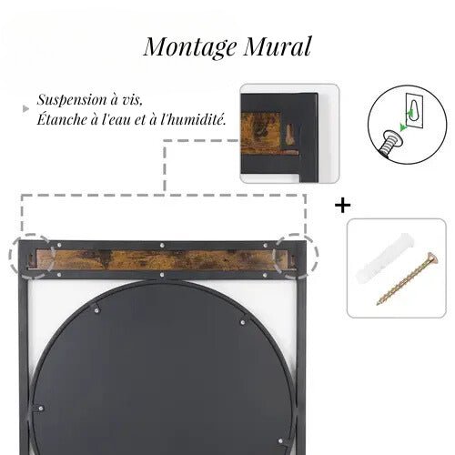Système de fixation murale du miroir industriel vintage, avec vis et ancrages pour une installation solide et sécurisée