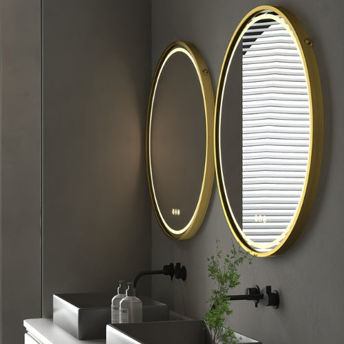 Miroir rond LED 60 cm avec éclairage avant et arrière dans une salle de bain moderne