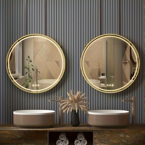 Miroir rond LED design avec éclairage optimisé dans une salle de bain moderne