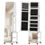 Armoire à Bijoux Miroir sur Pied présentée ouverte et fermée, design blanc moderne.