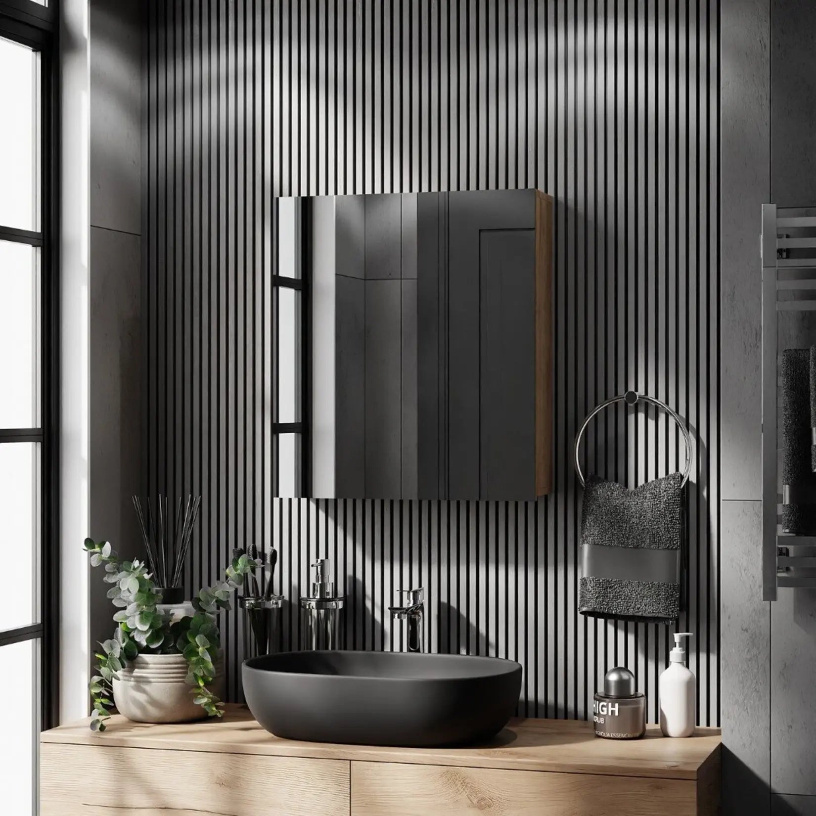 Armoire à miroir salle de bain 60 cm chêne doré fermée.