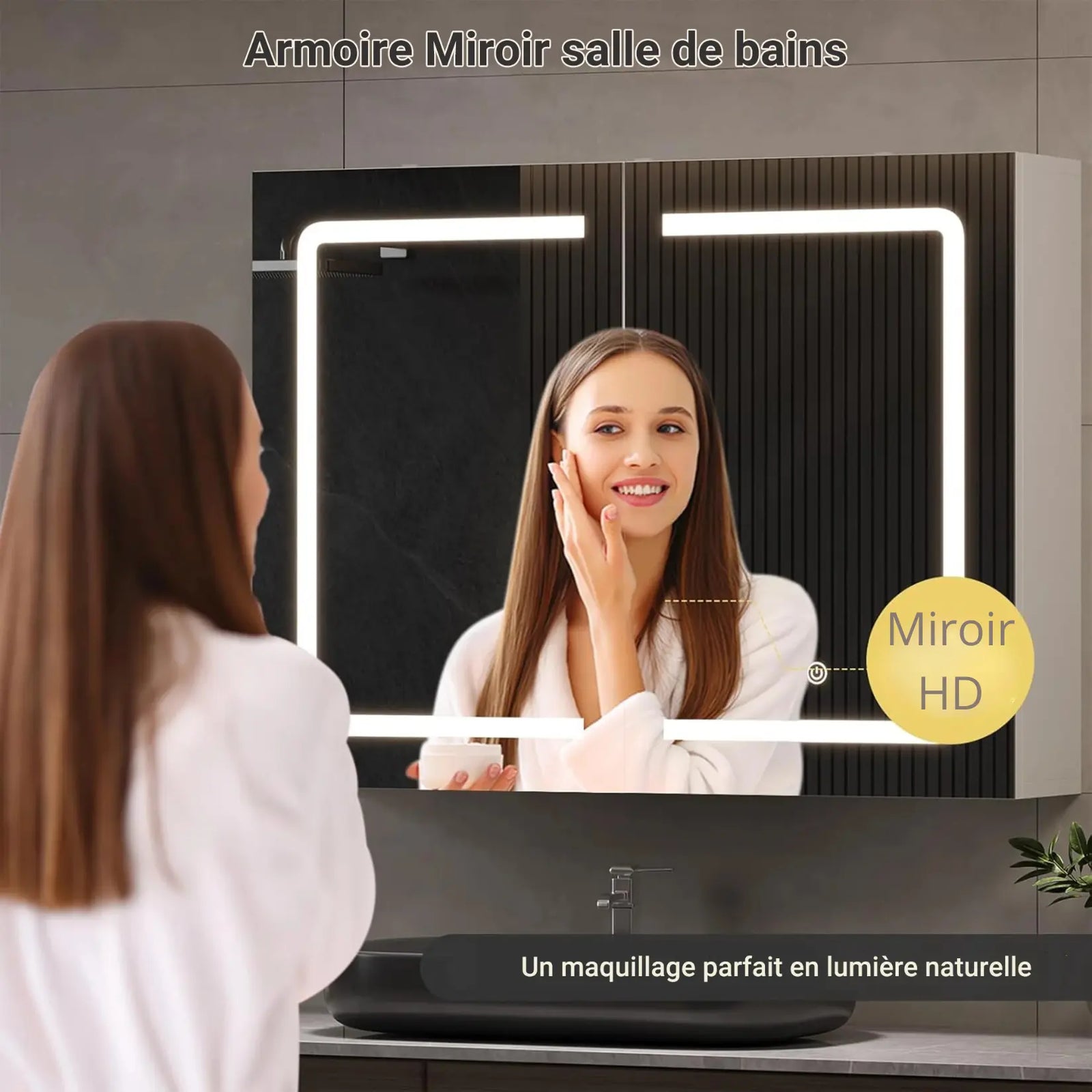 Armoire à Miroir Salle de Bain avec éclairage LED pour un maquillage en lumière naturelle.