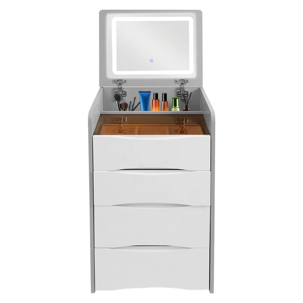 Miroir LED et étagères intégrées de l'Armoire Bijoux coiffeuse.