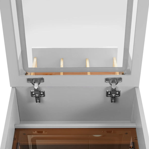 Miroir ouvert avec charnières robustes de l'Armoire Bijoux.