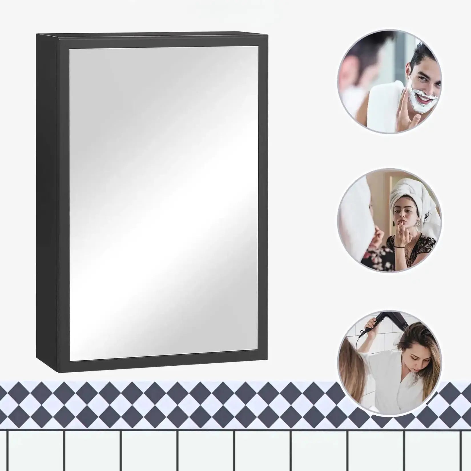 Utilisation de l’armoire de toilette miroir au quotidien : rasage, maquillage, coiffure.