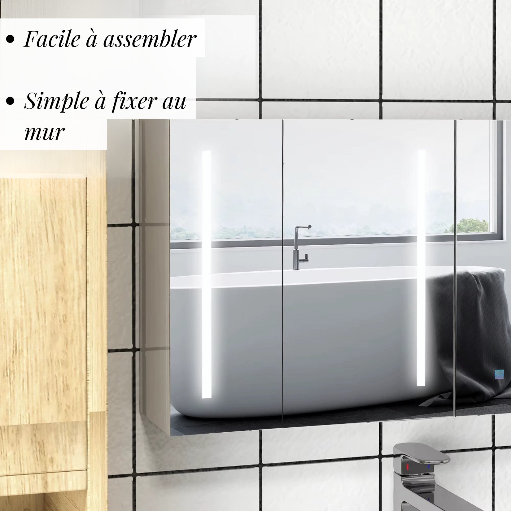 Armoire Miroir Pour Salle de Bain Facile à Assembler et Fixer au Mur.