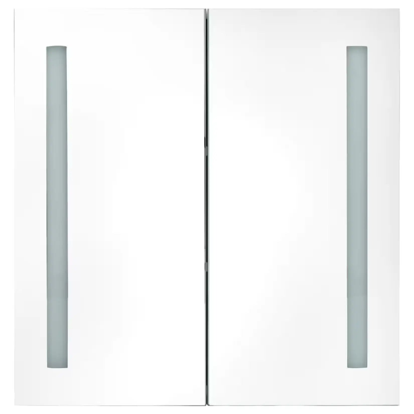 Vue frontale de l’armoire miroir salle de bain 60 cm avec lumières LED activées des deux côtés.