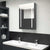 Armoire à miroir salle de bain avec éclairage LED installée au-dessus d’un lavabo double.