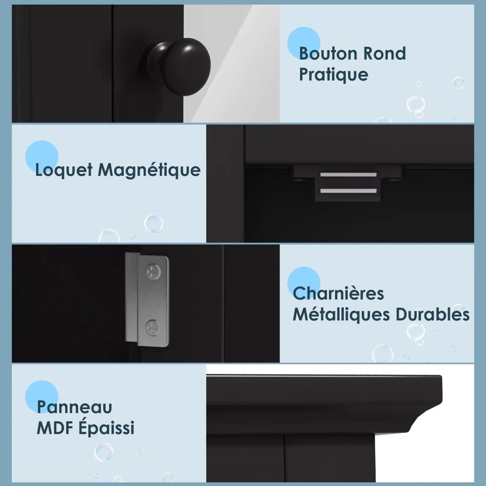 Détails de l'Armoire Miroir Salle de Bain Murale 56 cm avec loquet magnétique et charnières durables.