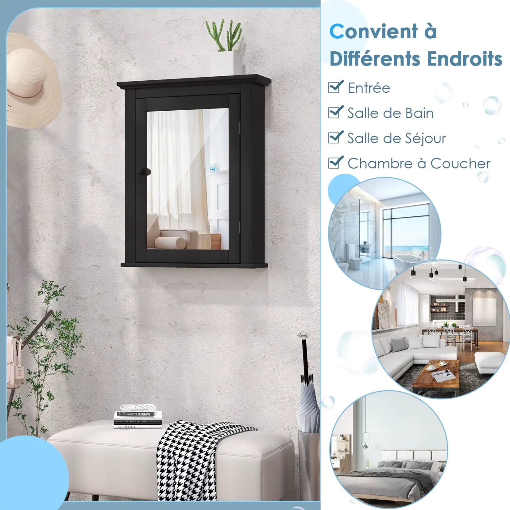 Armoire Miroir Salle de Bain Murale 56 cm en situation dans une entrée moderne.