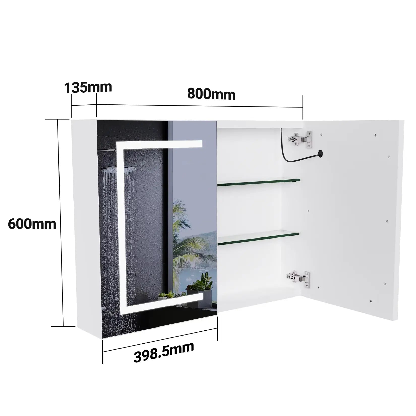 Armoire Miroir Salle de Bain Murale LED dimensions 80 x 60 cm avec étagères.