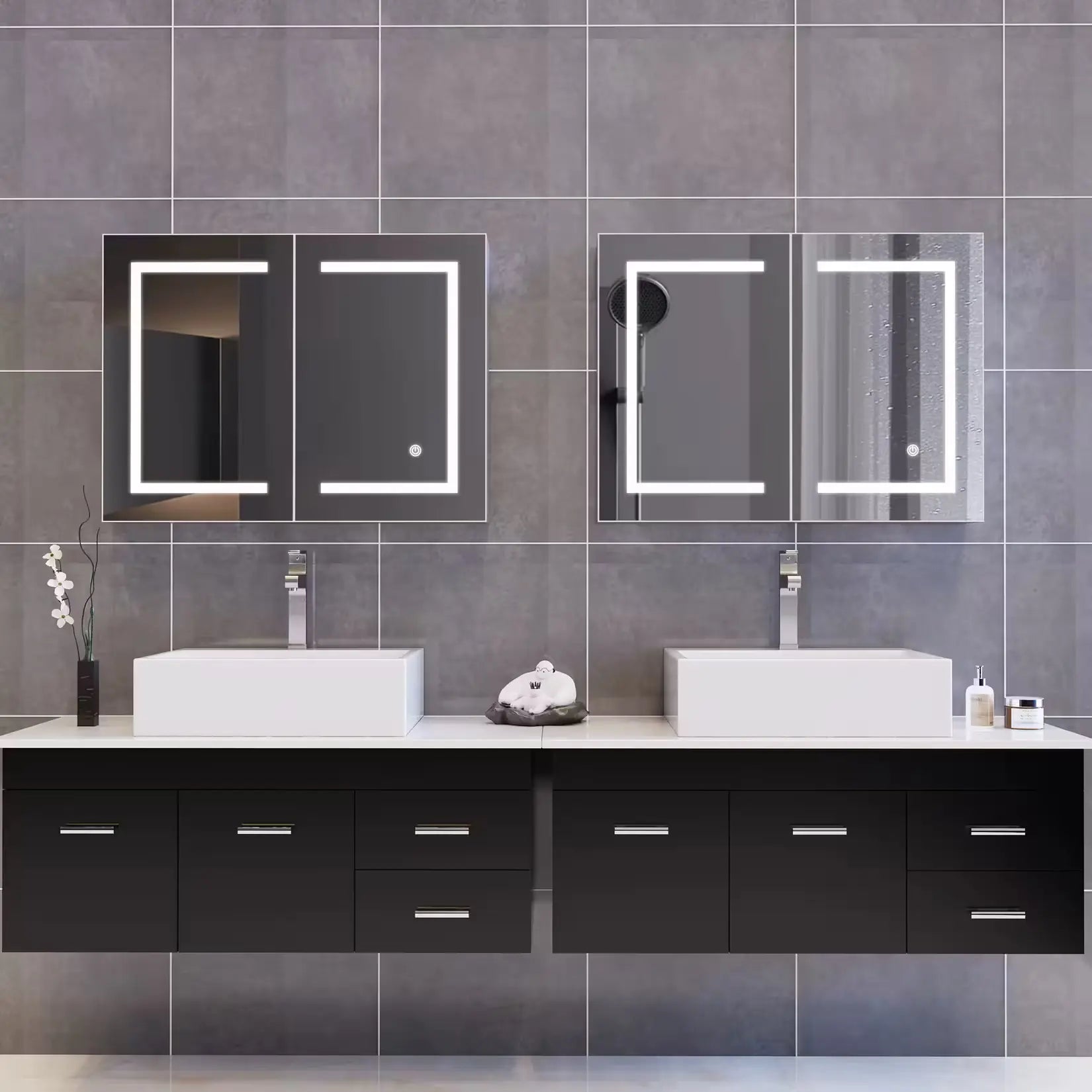Armoire Miroir Salle de Bain Murale LED installation double vasque.
