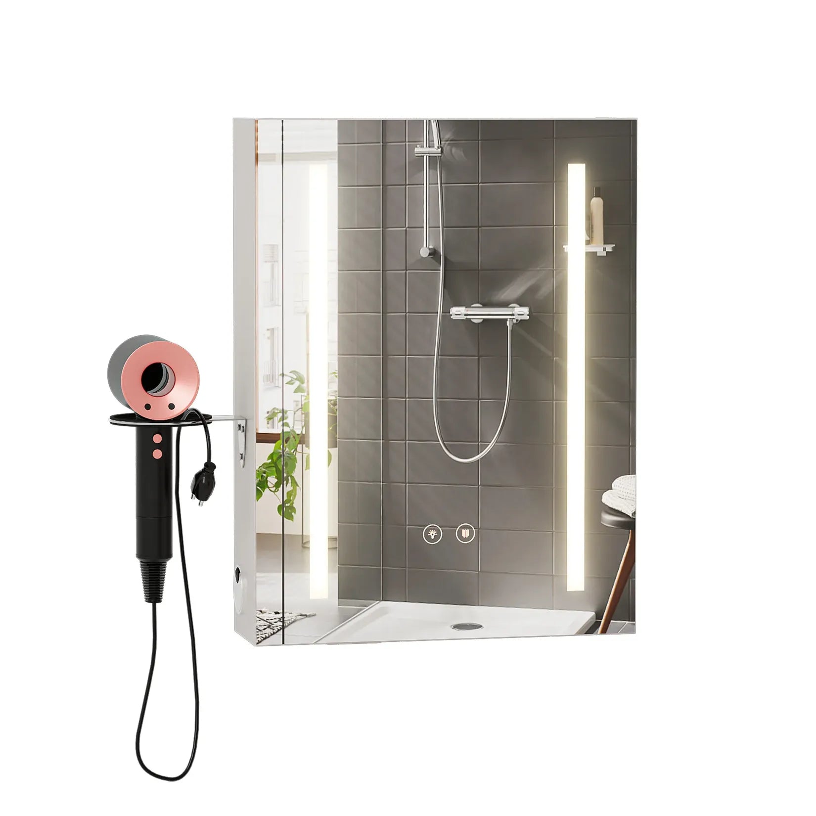 Armoire miroir salle de bain avec système chauffant anti-buée.