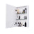 Intérieur de l’armoire de toilette miroir avec rangements et étagères en verre.