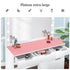 Plateau extra large de la coiffeuse avec grand miroir pour organiser maquillage et accessoires.