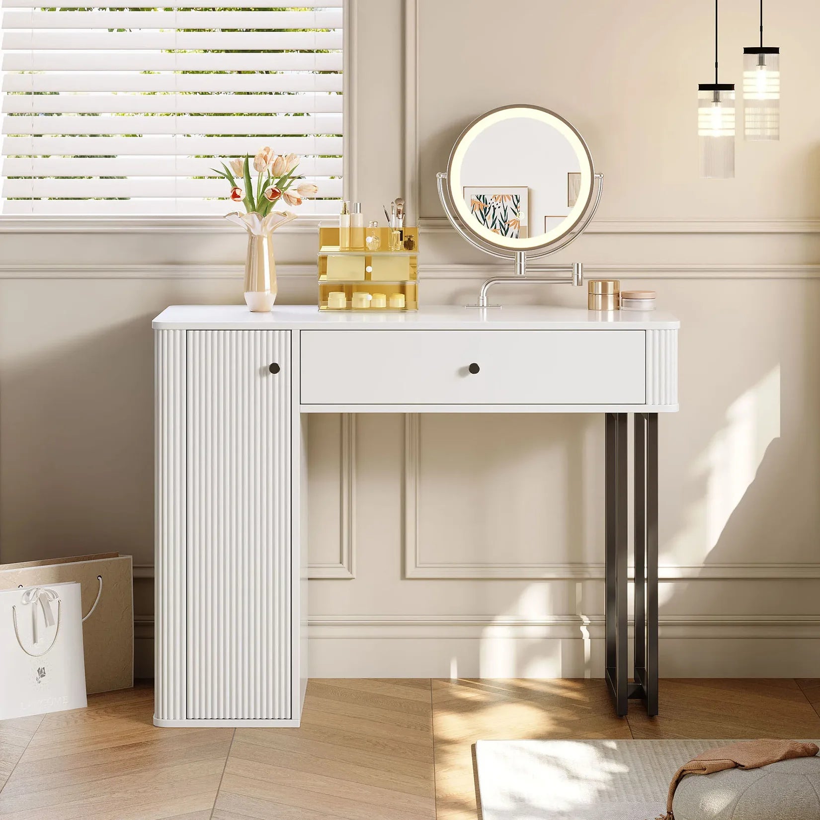 Coiffeuse avec Miroir Design Moderne Blanc.